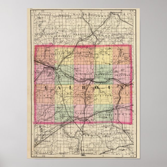 Poster Carte du comté de Calhoun, Michigan (Devant)