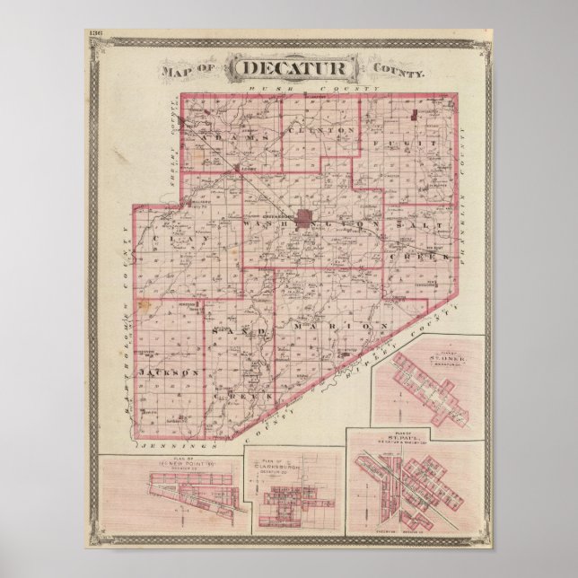 Poster Carte du comté de Decatur avec St Omer (Devant)