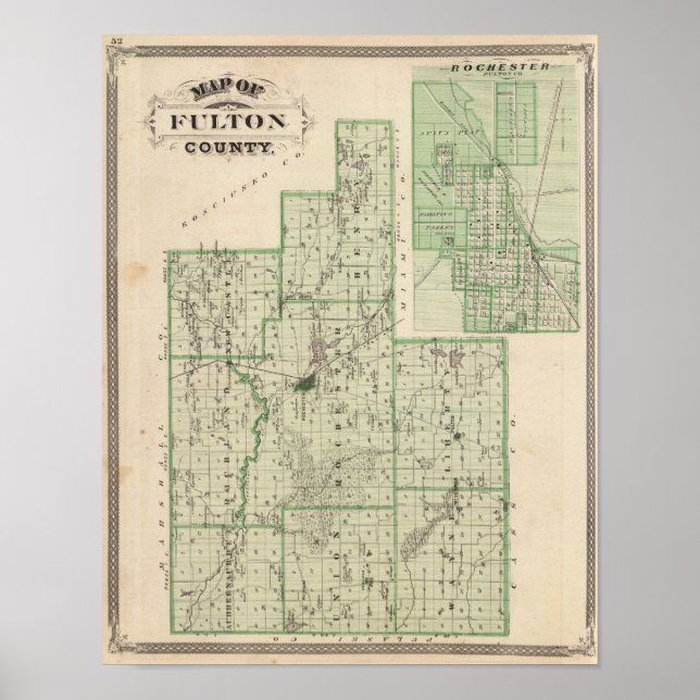 Poster Carte du comté de Fulton avec Rochester, Fulton Co (Devant)