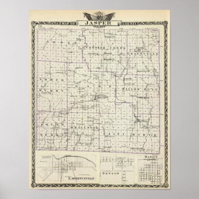 Poster Carte du comté de Jasper, Lawrenceville (Devant)