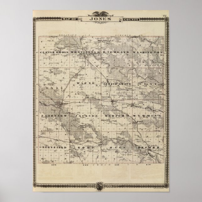 Poster Carte du comté de Jones, État de l'Iowa (Devant)