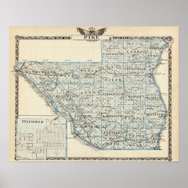 Poster Carte du comté de Pike et de Pittsfield (Devant)