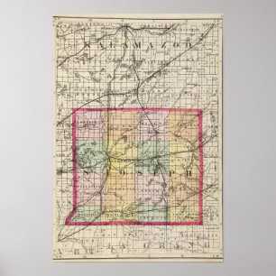 Poster Carte du comté de St Joseph, Michigan