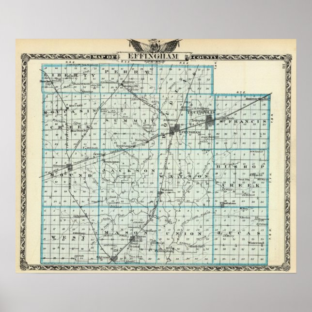 Poster Carte du comté d'Effingham (Devant)