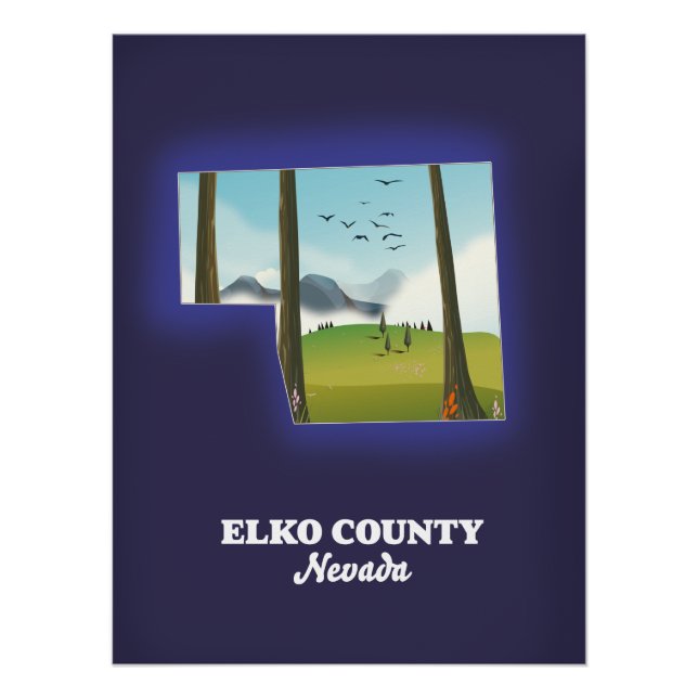 Poster Carte du comté d'Elko Nevada (Devant)
