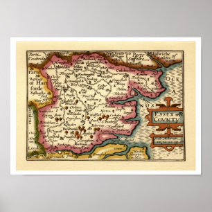 Poster Carte du comté d'Essex historique, Angleterre