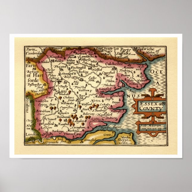 Poster Carte du comté d'Essex historique, Angleterre (Devant)
