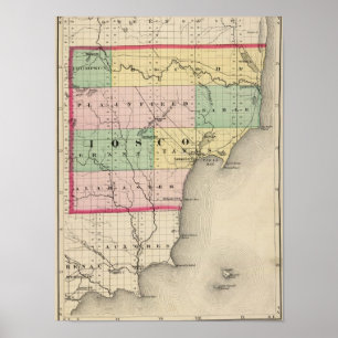 Poster Carte du comté d'Iosco, Michigan