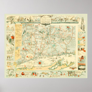 Poster Carte du Connecticut de 1926