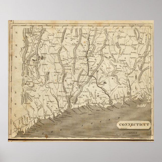 Poster Carte du Connecticut par Arrowsmith (Devant)
