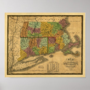 Poster Carte du cru 1831 - Nouvelle Angleterre du sud
