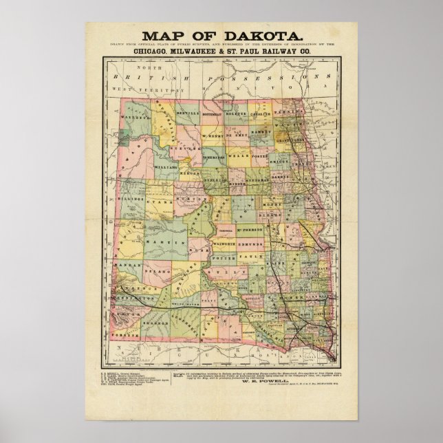 Poster Carte du Dakota (Devant)