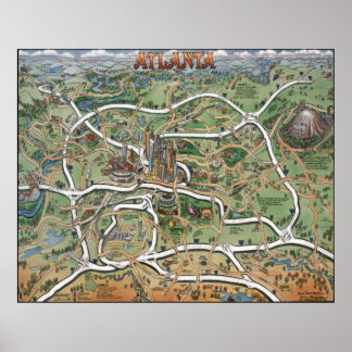 Poster Carte du dessin animé Atlanta Georgia