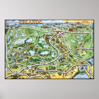 Poster Carte du dessin animé Orlando Florida