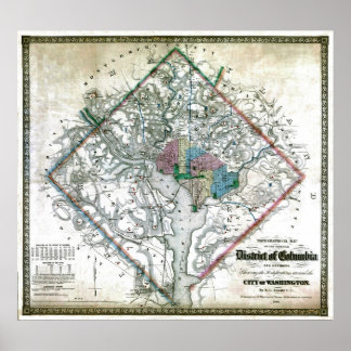 Poster Carte du district de Washington de 1862