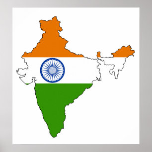 Poster Carte du drapeau de l'Inde pleine taille