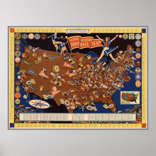 Poster Carte du football du collège Albert vintage (Devant)