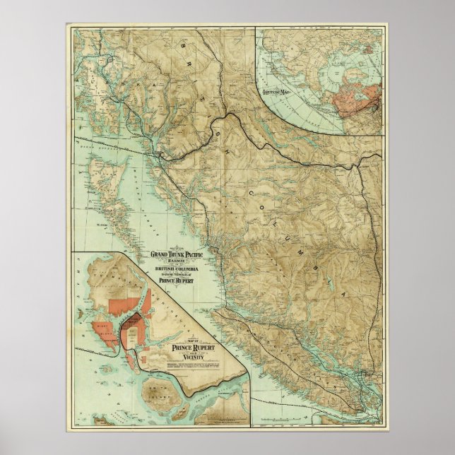 Poster Carte du Grand Trunk Pacific Railway 1910 (Devant)