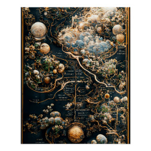 Poster Carte du Jardin d'Eden, Carte du Ciel Cartographie