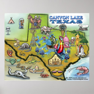 Poster carte du lac Canyon TEXAS