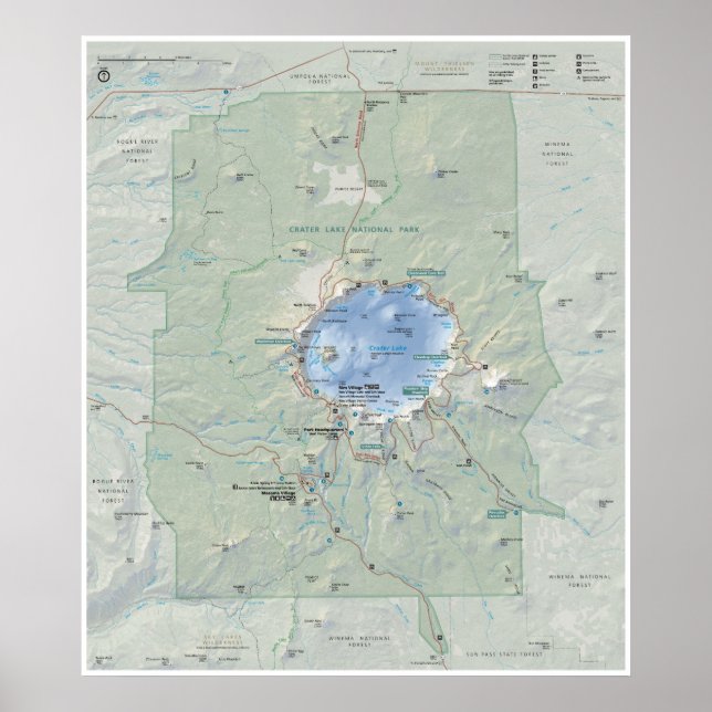 Poster Carte du lac Crater (Devant)