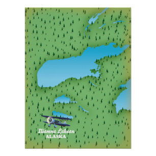 Poster Carte du lac Iliamna en Alaska