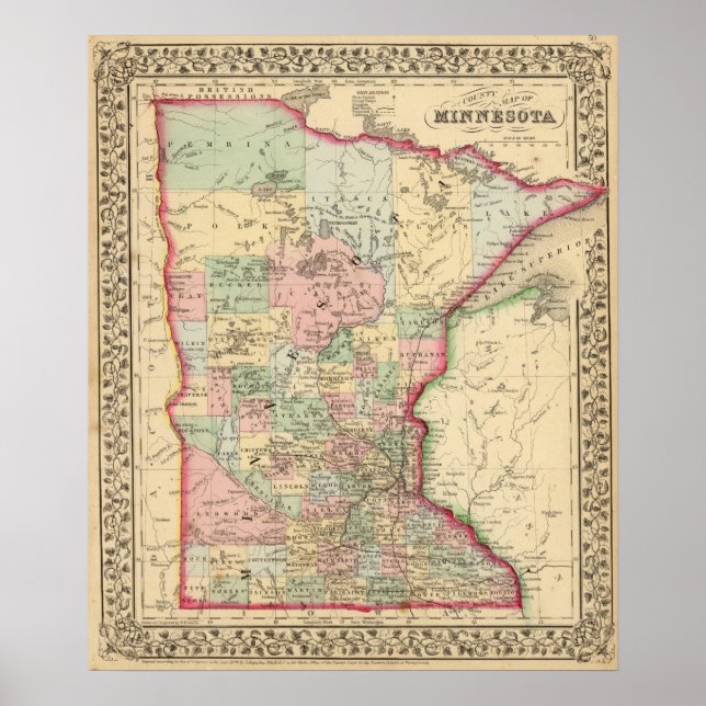 Poster Carte du Minnesota par Mitchell (Devant)