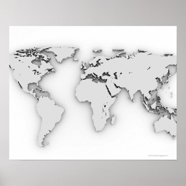 Poster Carte du monde 3D, image générée par ordinateur (Devant)
