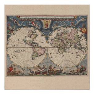 Poster Carte du monde antique : Art de la cartographie hi