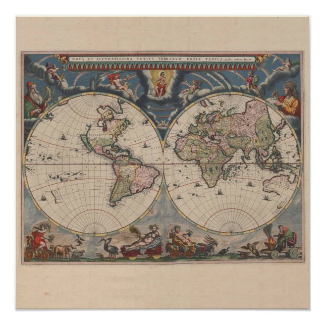Poster Carte du monde antique : Art de la cartographie hi (Devant)