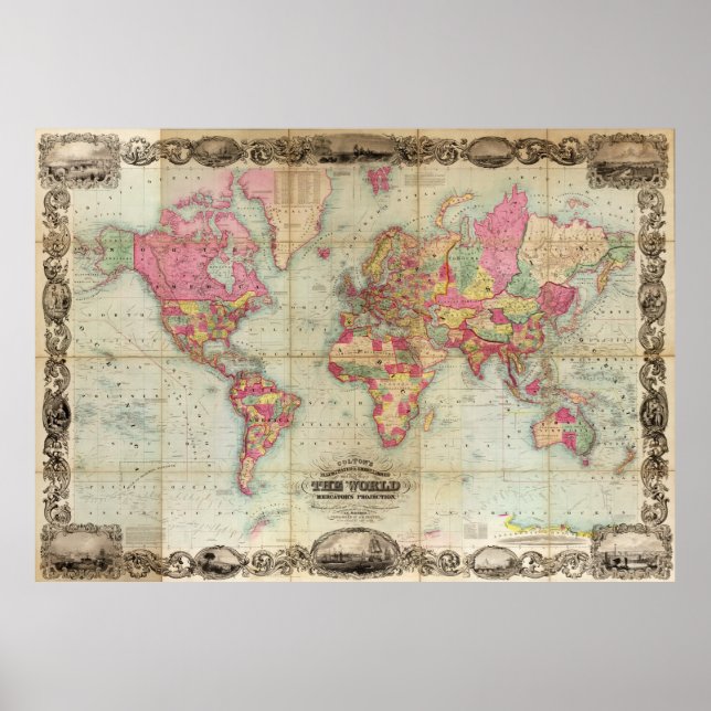 Poster Carte du monde antique par John Colton, vers 1854 (Devant)