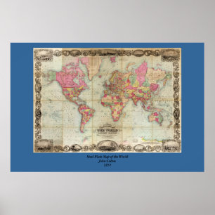 Poster Carte du monde antique par John Colton, vers 1854