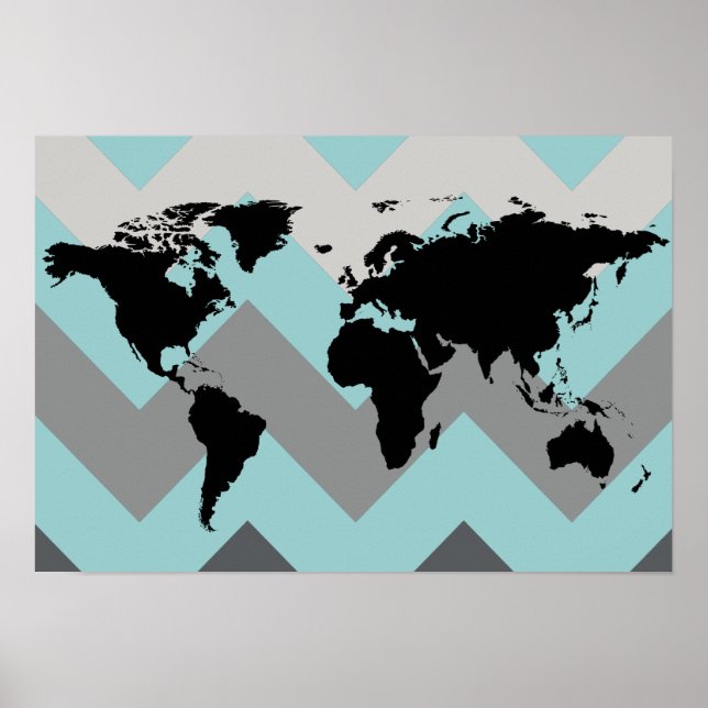 Poster carte du monde avec rayures de chevron (Devant)