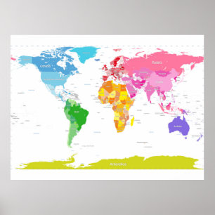 Poster Carte du monde de continents