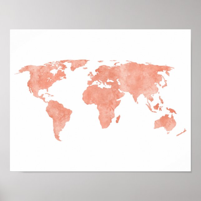 Poster Carte du monde de l'Aquarelle rose désert (Devant)