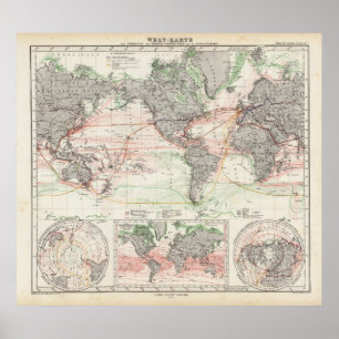Poster Carte du monde des courants d'océan