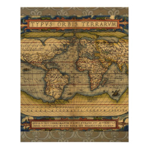 Poster Carte du monde d'Ortelius 1570 : Cartographie anti