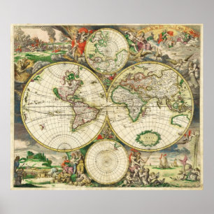 Poster Carte du monde en 1689 par Gerard van Schagen