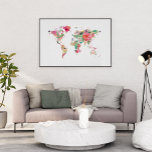 POSTER CARTE DU MONDE FLORAL<br><div class="desc">Poster Floral World Map réalisé avec des arrangements de fleurs d'aquarelle. Grand cadeau pour un amoureux du voyage.</div>