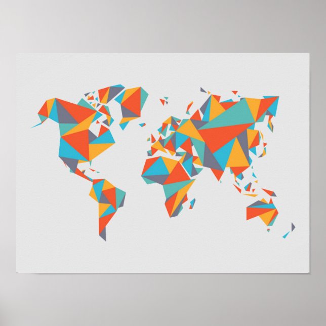 Poster Carte du monde géométrique Abstraite (Devant)