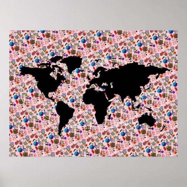 Poster carte du monde noir (Devant)