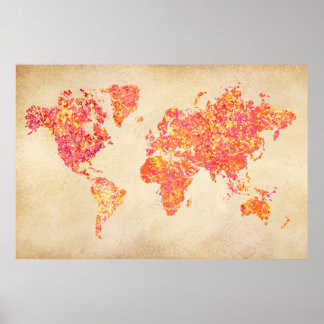 Poster Carte du monde, peinture à l'action
