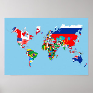 Poster carte du monde symbole du drapeau du pays silhouet