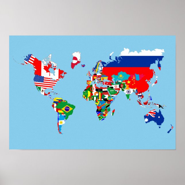 Poster carte du monde symbole du drapeau du pays silhouet (Devant)