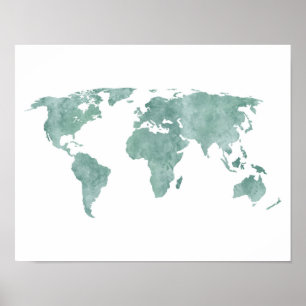 Poster Carte du monde vert menthe du désert
