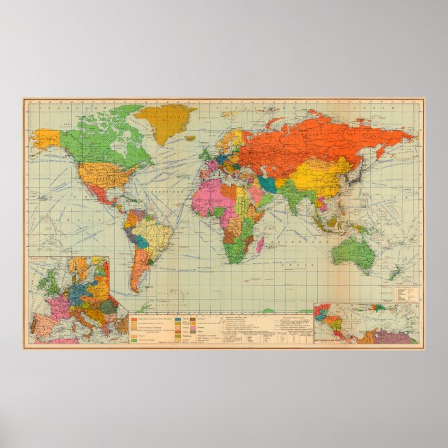poster carte du monde vintage (Devant)