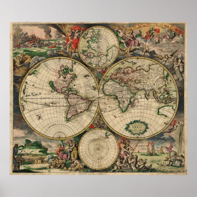 Poster Carte du monde vintage 1689 (Devant)