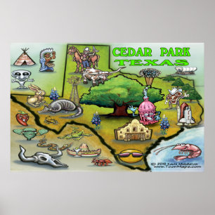 Poster carte du parc du Cèdre TEXAS