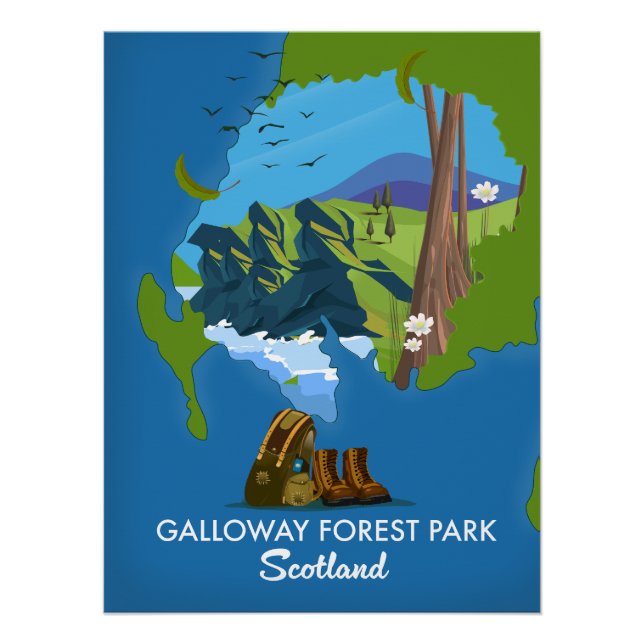 Poster carte du parc forestier de Galloway Écosse (Devant)