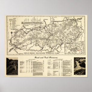 Poster Carte du parc national des Great Smoky Mountains